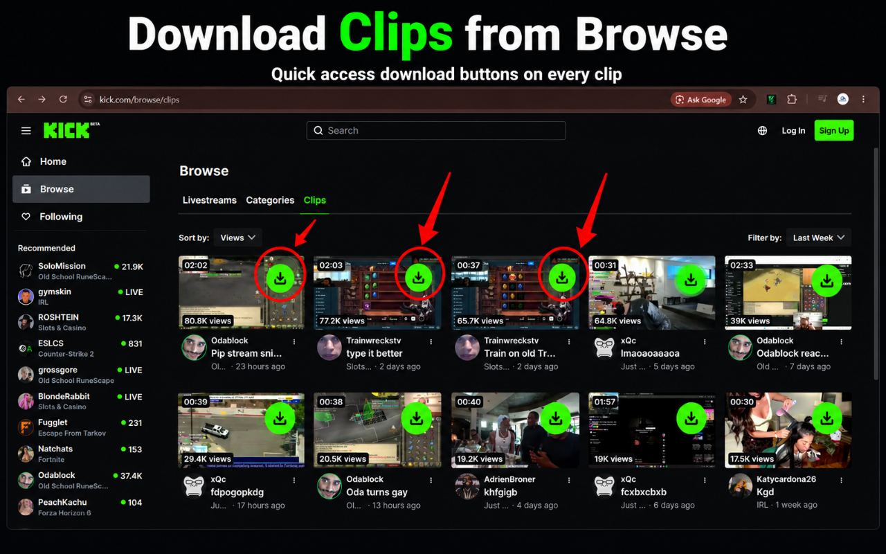 Kick Downloader Active Tab Detection